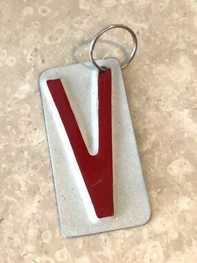 License Plate - "V" Monogram Nameplate Keychain Keyring Holder House Car Acces